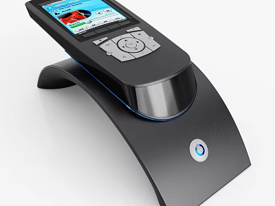 Portable Digital Translator Device With Display Screen On Black Charging Dock 3d model