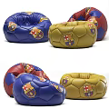 Colorful Football Shaped Bean Bag Chair In Blue Yellow Red With Barcelona Logo Design