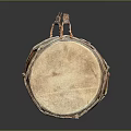 Traditional Musical Instrument Handcrafted Leather Drum With Round Head And Red Straps