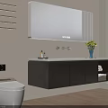 Modern Bathroom Vanity With Wall Mounted Design Mirror Countertop Faucet And Green Plant