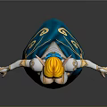 Elf Woman With Blonde Hair Golden Horns Blue Dress Gold Patterns And Arms Outstretched