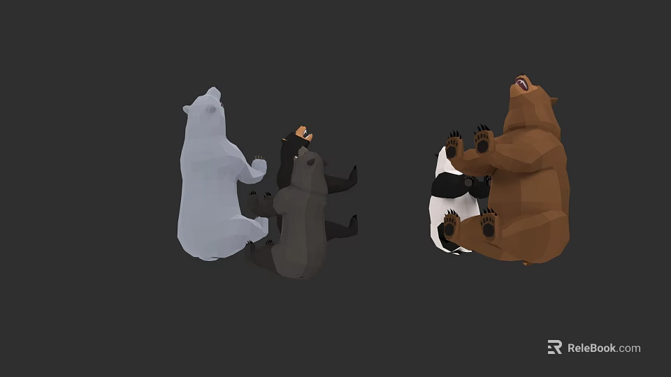 Low Poly Bear 3D Models With Different Colors And Sitting Poses 3d model 