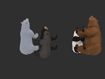 Low Poly Bear 3D Models With Different Colors And Sitting Poses 3d model