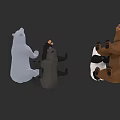 Low Poly Bear 3D Models With Different Colors And Sitting Poses