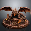 Mythical Dragon Statue On Stone Base With Candle Holders And Decorative Blocks