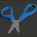 Blue Handled Scissors With Sharp Metal Blades Isolated On Dark Surface 3d model