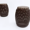 Brown Stools With Hollow Out Carved Patterns And Padded Tops 3d model