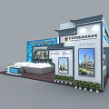 Beijing International Golf Club Exhibition Booth With Blue Background Display Images And Reception Counter