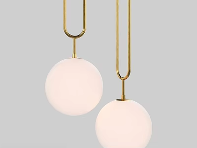 Modern Double Gold Metal Pendant Lights With White Spherical Glass Shades For Interior Design 3d model