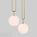 Modern Double Gold Metal Pendant Lights With White Spherical Glass Shades For Interior Design