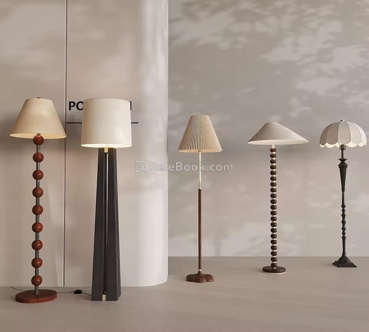 New Chinese Cream Floor Lamp American Pleated Floor Lamp Middle Atmosphere Floor Lamp French Retro Floor Lamp 3d model