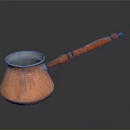 Traditional Copper Coffee Pot with Engraved Patterns and Orange Beaded Handle for Home Use