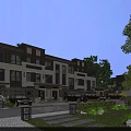 Modern Townhouse Exterior Design With Landscaping Driveway And Evening Lights