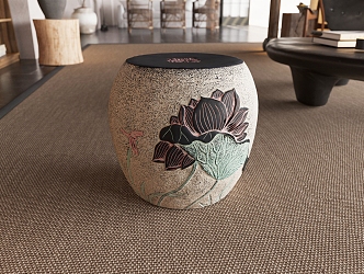 Chinese Style Quiet Style Art Antique Stool Personality Hall Shoe Changing Stool Round Stool 3d model