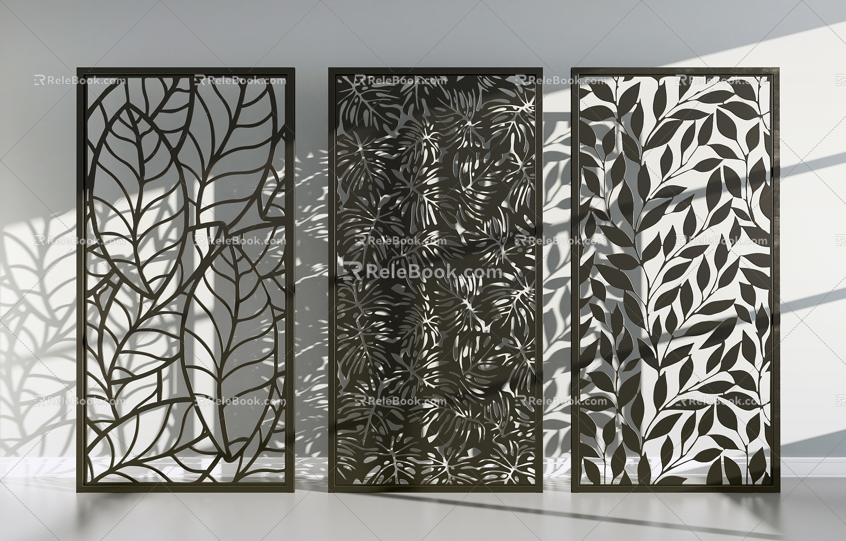 Modern partition metal leaf openwork screen partition combination 3d model