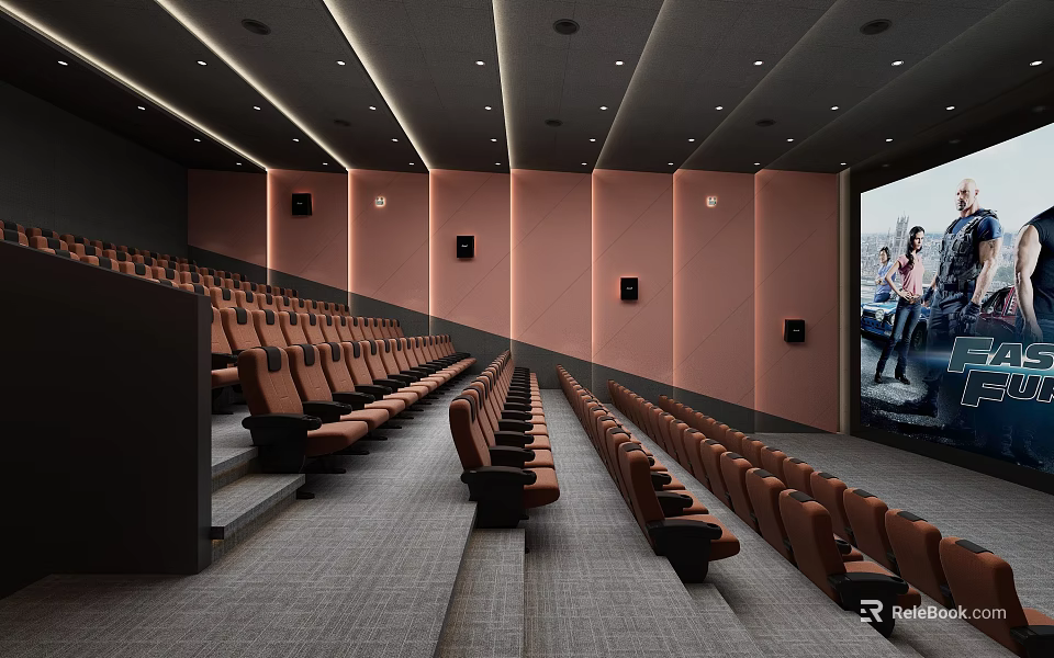 Modern Cinema Interior Design With Comfortable Seats Large Screen And High Quality Sound System 3d model 