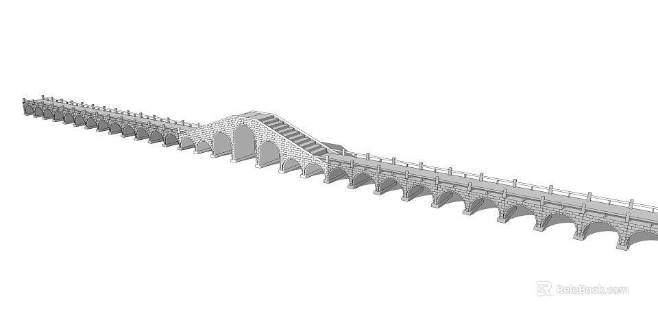 Traditional Stone Arch Bridge Structure With Multiple Arches And Railings Design 3d model
