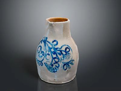 White Ceramic Vase With Blue Floral Patterns And Rustic Design Details 3d model