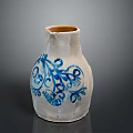 White Ceramic Vase With Blue Floral Patterns And Rustic Design Details 3d model