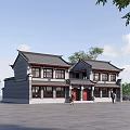 Ancient Chinese Architecture With Traditional Gray Tile Roof Wooden Windows And Red Doors Courtyard View