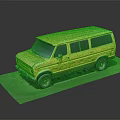 Yellow Classic Vintage Van Parked On Platform With Reflection In Dark Background
