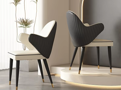 Modern Black And White Dining Chairs With Striped Backrest And Golden Metal Legs 3d model