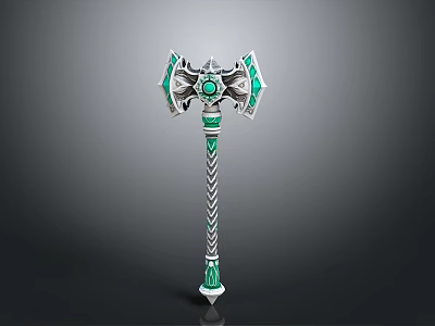 Fantasy Warhammer Weapon With Green Gemstones Silver Decorations And Twisted Handle 3d model