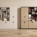 Office Storage Cabinets with White and Wood Tone Design File Folders Books and Globe