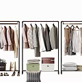 Clothes Display on Three Racks with Storage Boxes and Accessories 3d model