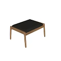 Modern Minimalist Wooden Frame Ottoman With Black Fabric Cushion And Natural Legs Design