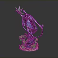 Man in Blue Robe Holding Green Glowing Object and Scythe on Green Base Sculpture