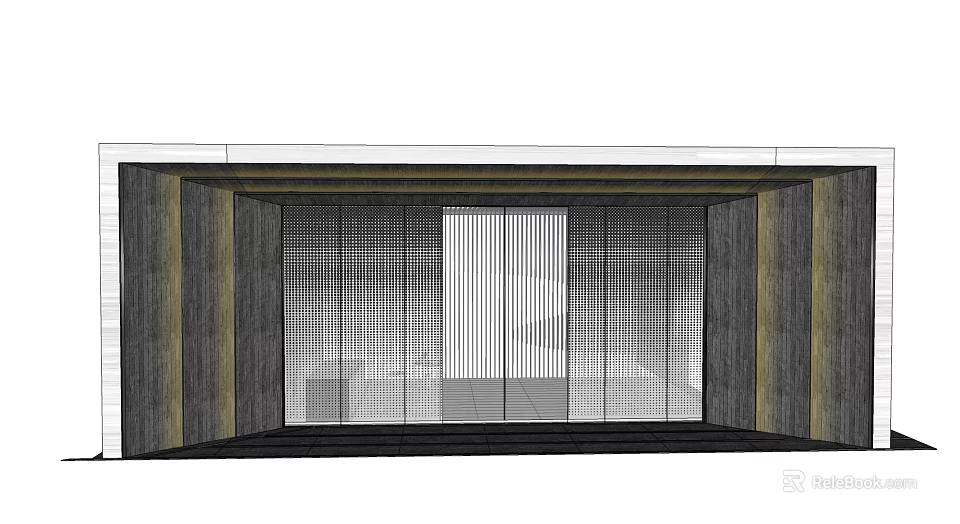 Modern Entrance With Glass Door And Vertical Grille Design On Textured Walls 3d model 