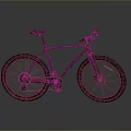 Pink Mountain Bicycle With Muddy Tires And Metallic Frame On Gray Background