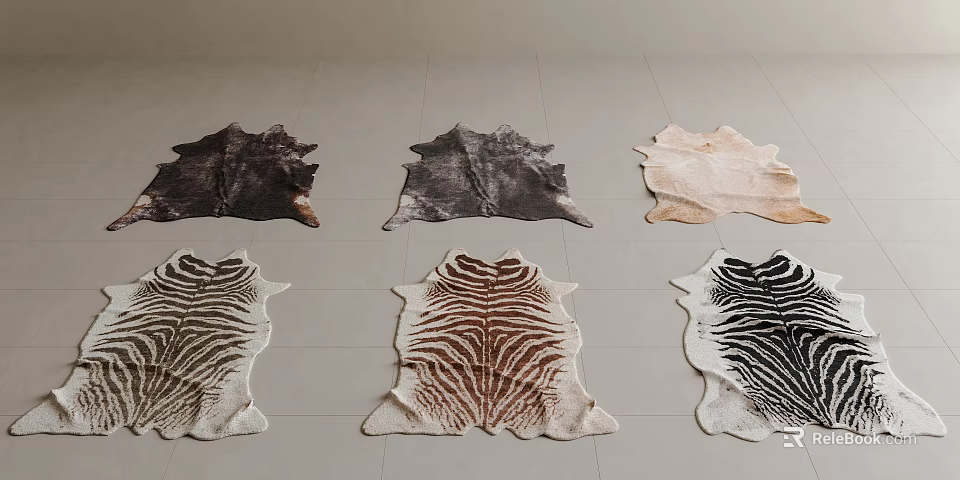Stylish Animal Skin Shaped Rugs with Various Colors and Patterns for Home Interior 3d model 