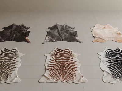 Stylish Animal Skin Shaped Rugs with Various Colors and Patterns for Home Interior 3d model
