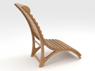 Wooden Lounge Chair With Curved Backrest And Slatted Seat For Outdoor Use 3d model
