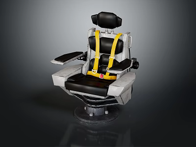 Black Seat With Headrest Yellow Safety Belt Gray Armrests And Stable Metal Base 3d model
