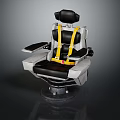 Black Seat With Headrest Yellow Safety Belt Gray Armrests And Stable Metal Base