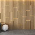 Modern Wooden Sofa Background Wall Design With Vertical Slats And Ambient Lighting For Living Room