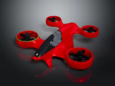 Red Aerial Drone Equipment With Four Propellers And Modern Sleek Design 3d model