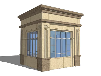Classical Guard Booth With Stone Exterior Decorative Columns And Glass Windows 3d model