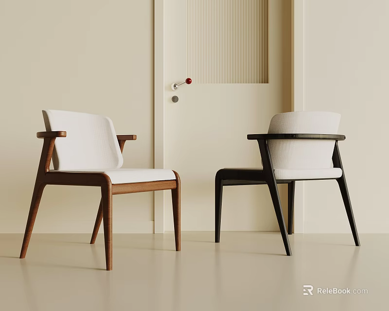 Modern Minimalist Dining Chairs With Brown Black Frames And White Upholstered Seats 3d model