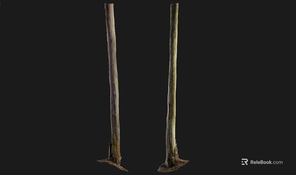 Tall Rustic Wooden Pillars With Natural Stone Bases And Textured Surfaces 3d model 