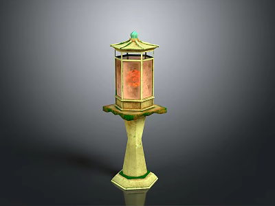 Traditional Chinese Lantern With Green Roof Yellow Pillar Stand And Red Panels 3d model