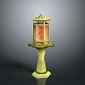 Traditional Chinese Lantern With Green Roof Yellow Pillar Stand And Red Panels