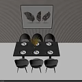 Modern Dining Table Set With Grey Chairs Feather Wall Art And Floral Centerpiece Decoration