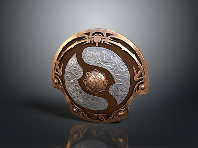 Ornate Decorative Shield With Copper Frame Intricate Patterns And Yin Yang Design 3d model