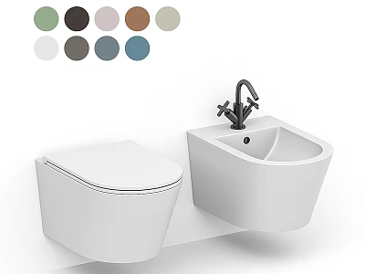 Modern White Toilet With Wall Mounted Bidet And Multiple Color Options 3d model
