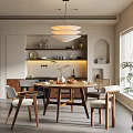 Warm Modern Dining Room Interior With Wooden Table Comfortable Chairs Pendant Lights And Green Plants