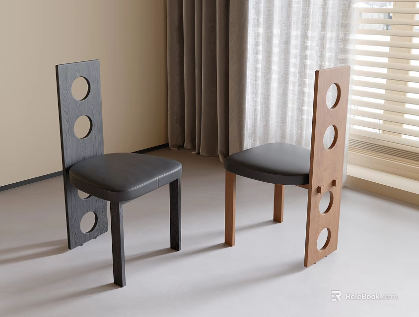 Modern Dining Chairs With Round Hole Backrest In Black And Brown For Minimalist Interior 3d model 